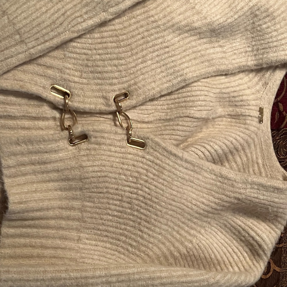 Cream and Gold Ribbed Cardigan Sweater